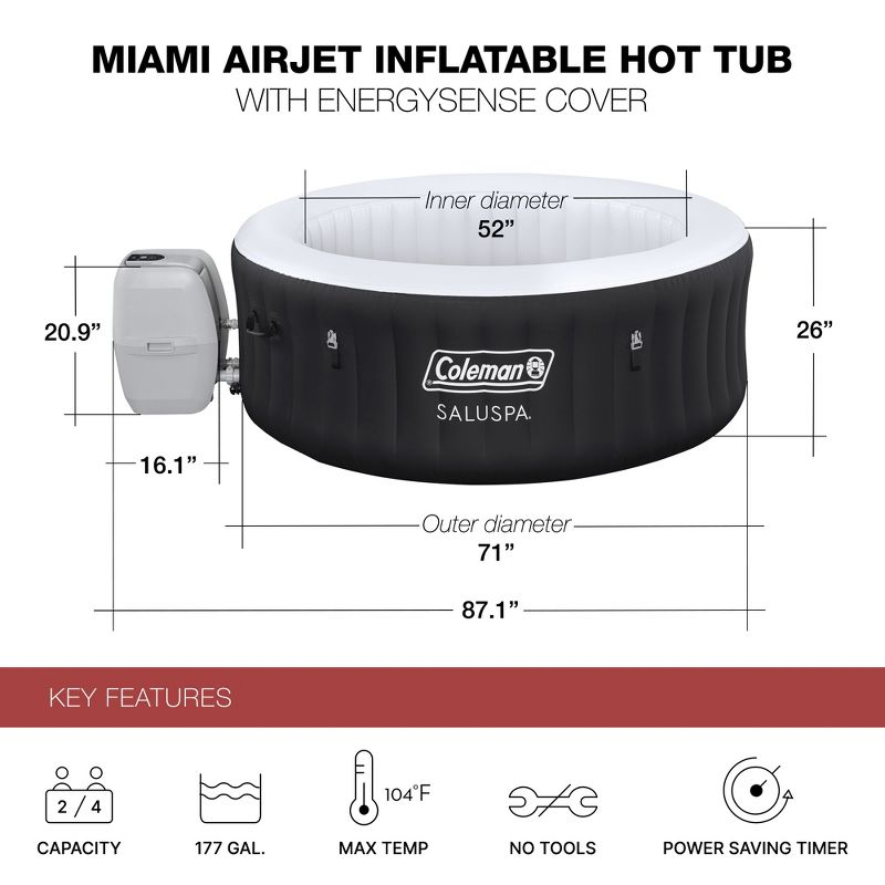 Bestway Coleman Miami AirJet Inflatable Hot Tub with EnergySense Cover, 4-Pack of SaluSpa Spa Seat and 4 Sets of SaluSpa Padded Headrest Pillows
