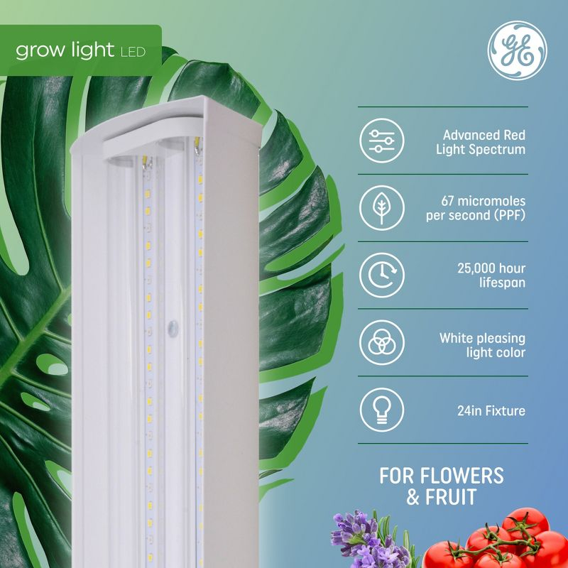GE Grow Light Fixture for Flowers and Fruit 2'': LED, 40W, 2000 Lumens, Non-Standard Shape, 24'' Bulb, Suitable for Damp Locations