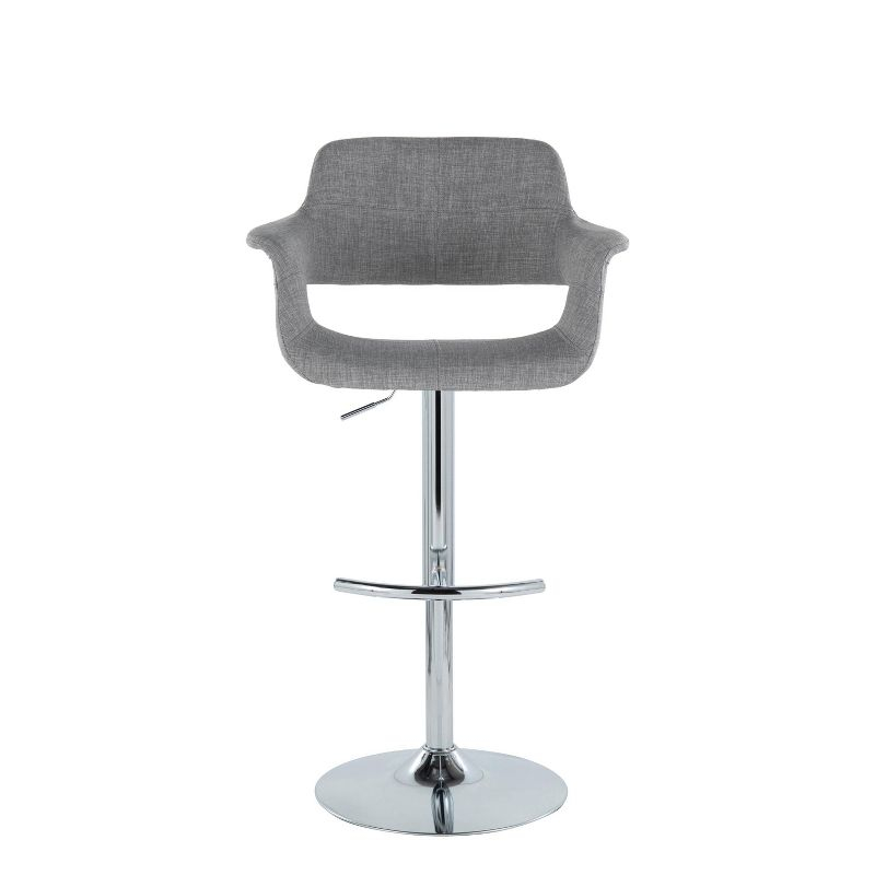 LumiSource Set of 2 Vintage Flair Adjustable Barstools Chrome/Light Gray: Mid-Century Modern, Swivel, Footrest, Upholstered