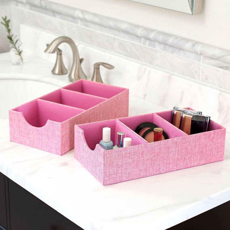 Household Essentials Set of 2 3-Section Drawer Trays Carnation Pink