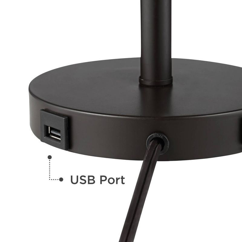 360 Lighting Modern Desk Table Lamp with Hotel Style USB and AC Power Outlet in Base 20" High Bronze Metal Oatmeal Drum Shade for Bedroom Office