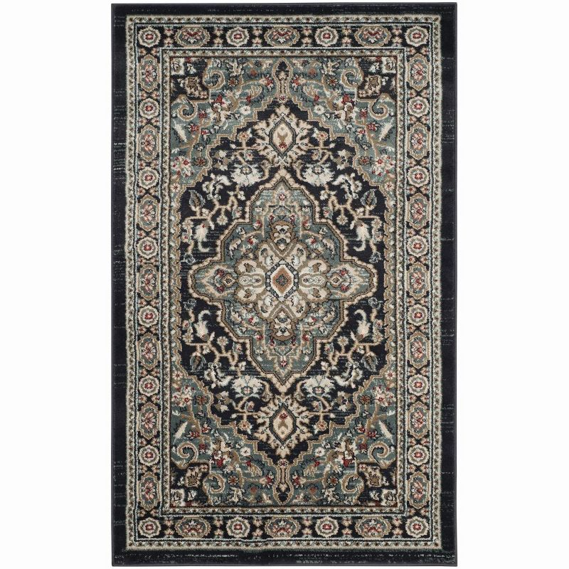 Lyndhurst LNH338 Power Loomed Area Rug - Anthracite/Teal - 4'x6' - Safavieh.
