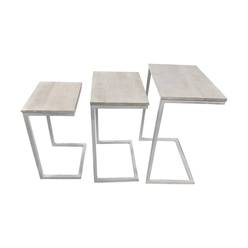 Carolina Living Addison Nesting Table Set Whitewash: Solid Mango Wood, Iron Frame, 3-Piece
