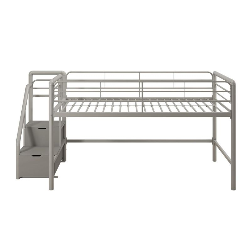 DHP Sol Junior Twin Metal Loft Bed with Storage Steps, Silver