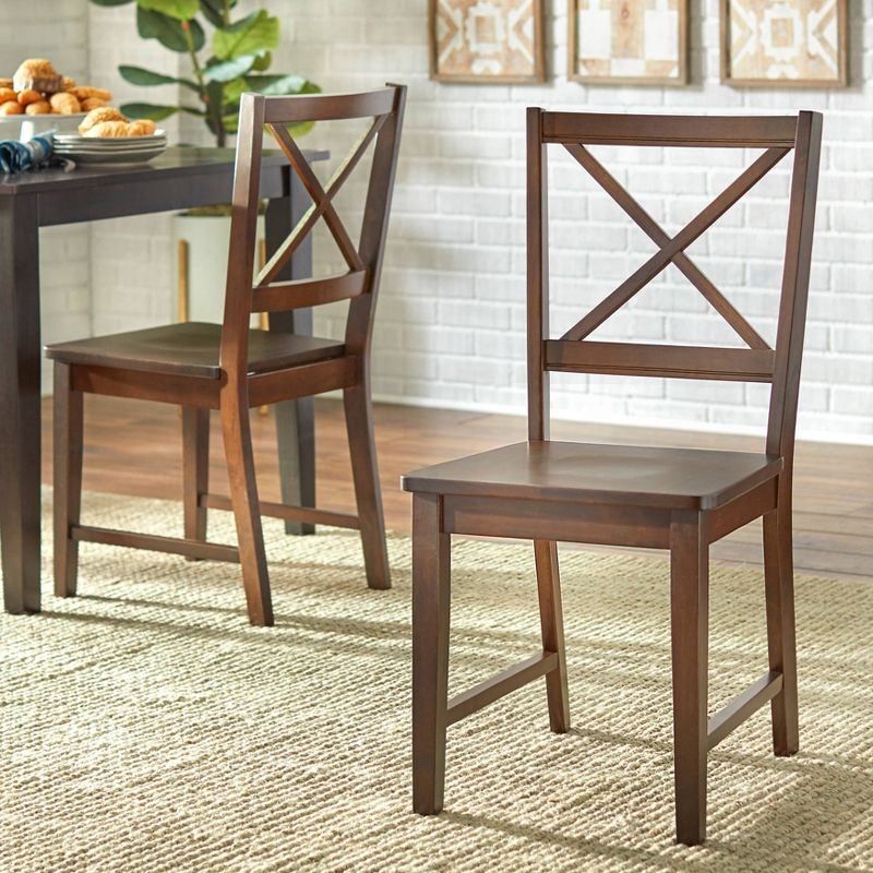Set of 2 Virginia Farmhouse Crossback Dining Chairs Espresso - Buylateral: Rubberwood Frame, Unupholstered