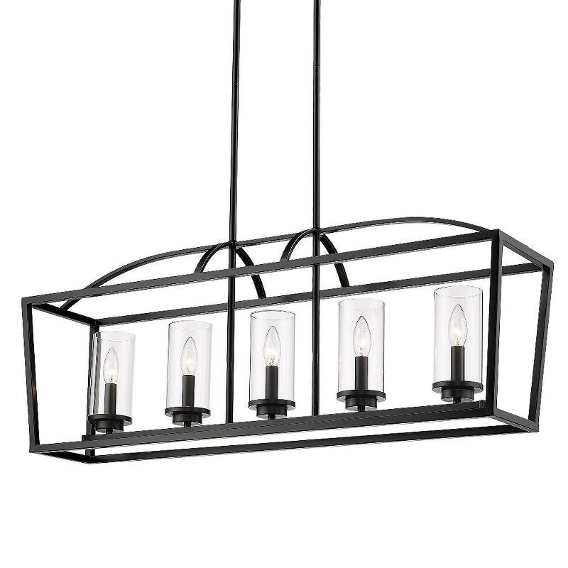 Golden Lighting Mercer 5-Light Linear Pendant in Matte Black with Clear Glass