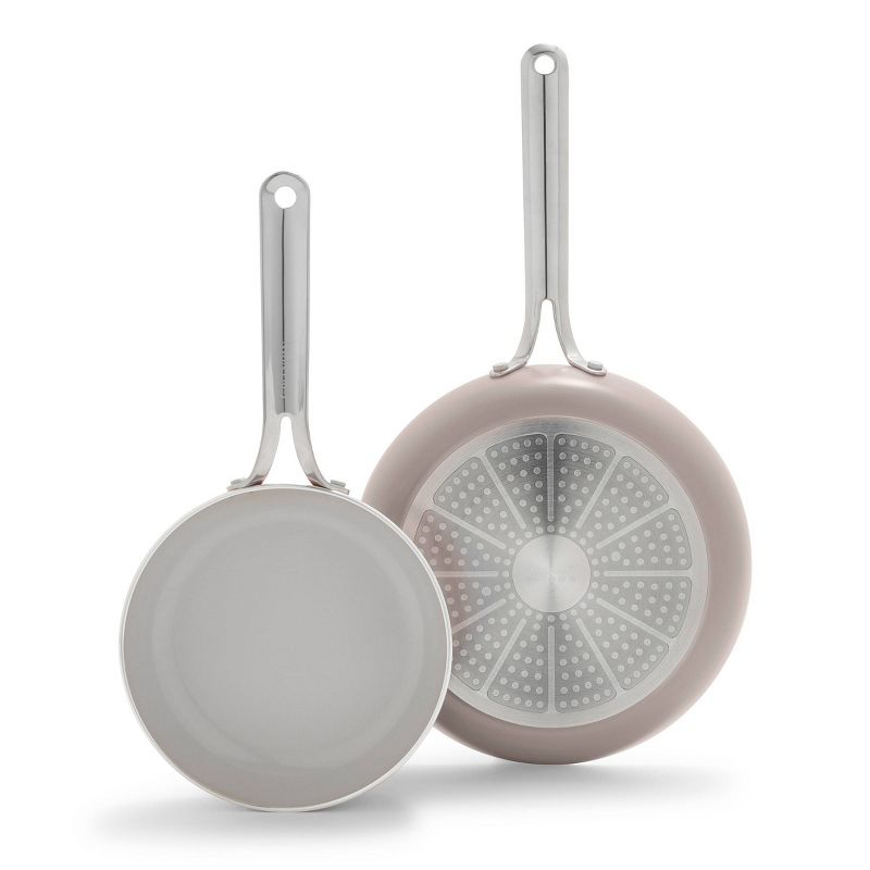 GreenPan Nova 2pk Aluminum Ceramic Nonstick Fry pan Set with Stainless Steel Handle Clay: Lifetime Warranty, Induction Safe