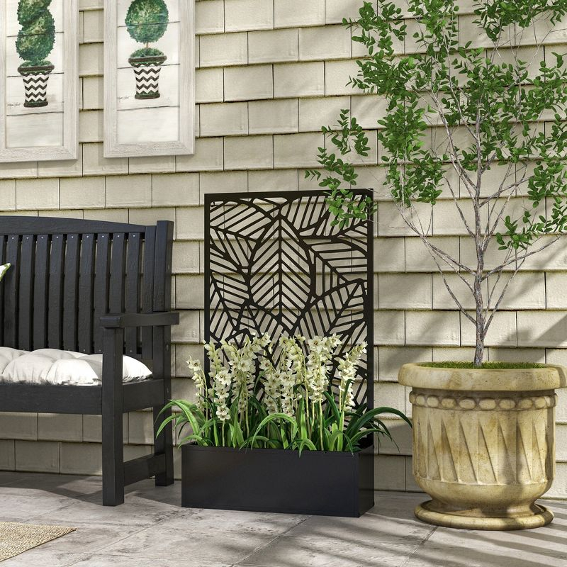 Outsunny Planter Box and Outdoor Privacy Screen, Wall-Mounted or Freestanding for Garden, Patio, Pool, Hot Tub, Black