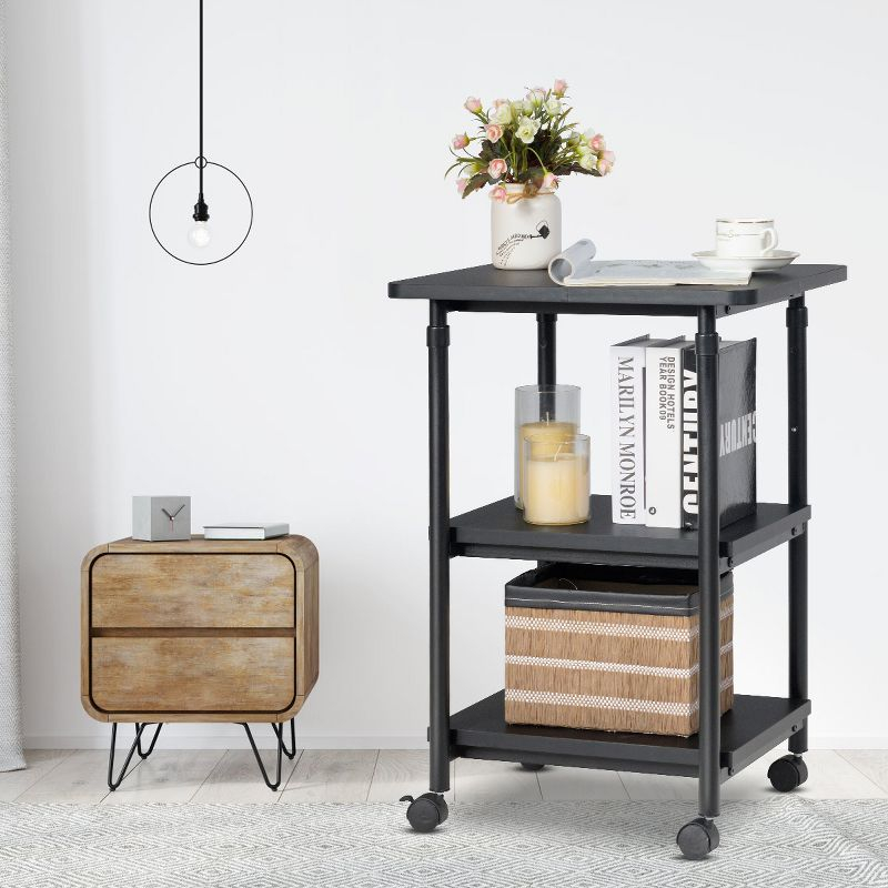 Tangkula 3-Tier Adjustable Rolling Under Desk Printer Cart with 3 Storage Shelves Printer Stand for home office Black