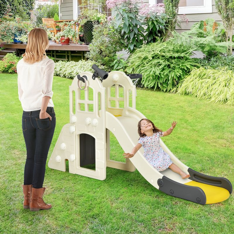 Costway 6-In-1 Large Slide for Kids Toddler Climber Slide Playset w/ Basketball Hoop Yellow