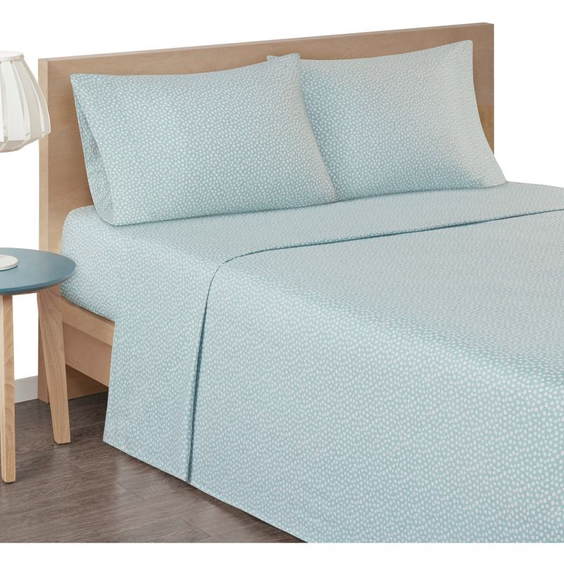 Queen Cozy Flannel Sheet Set Aqua Dots