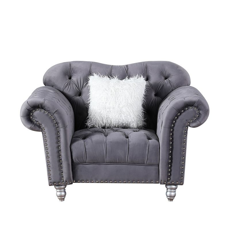 Velvet Accent Chair Gray Luxury Classic America Chesterfield Tufted Camel Back Armchair - Morden Fort