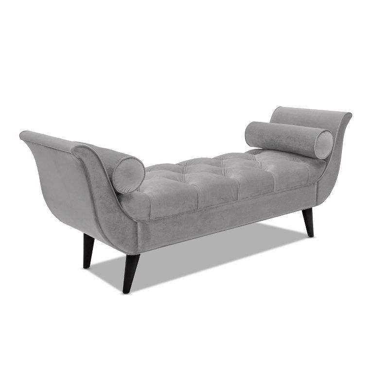 TiramisuBest Tufted Flared Arm Entryway Bench, Upholstered Long Accent Bench with Pillows, Solid Wood Legs,Gray, 64.5¡±