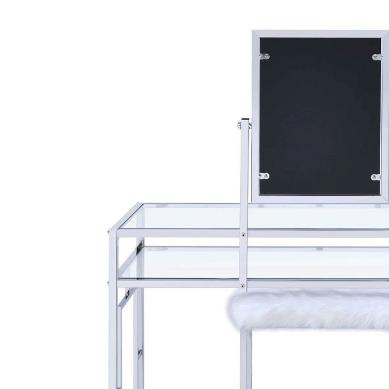 Acme Furniture Carenze Ii Vanity Table White Faux Fur/Chrome Finish