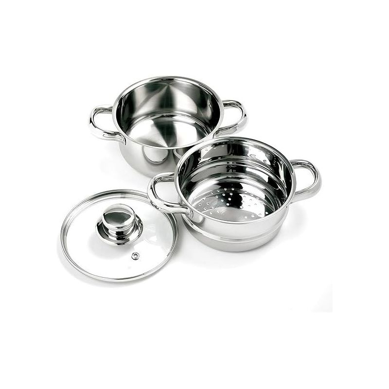 Norpro 1-Quart Stainless Steel Mini Steamer Cooker, 3 Piece Set