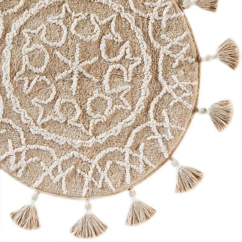 25" x 25" Medallia Round Bath Rug Natural - Saturday Knight Ltd.: Cotton Tufted, Hand Wash, Spray Latex Backing