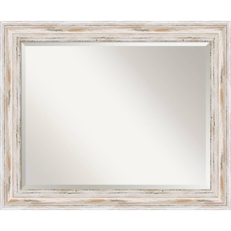 33" x 27" Alexandria White Wash Framed Wall Mirror - Amanti Art: Beveled, No Assembly Required