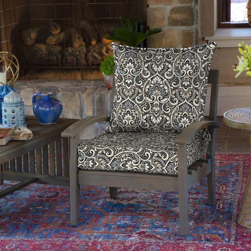 Arden 24"x24" Outdoor Deep Seat Set Black Aurora Damask: Water-Resistant, UV-Protected, Zippered Polyester Fiber Cushions