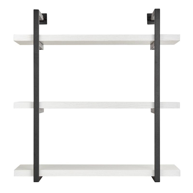 Danya B. 31.5" x 33.2" Modern 3 Tier Hanging Bracket Wall Shelve White Birch: Laminated MDF, Iron Frame, Floating Design