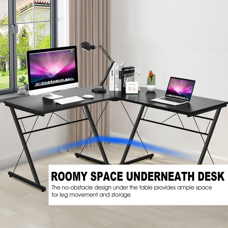 Costway 59'' L-Shaped Computer Table Study Workstation   Home Office Black