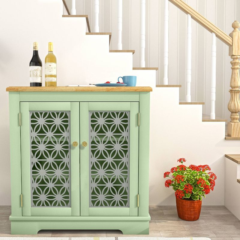 30" Storage Sideboard Buffet Cabinet Green - Home Essentials: Bohemian Style, Adjustable Shelves, Tempered Glass Doors