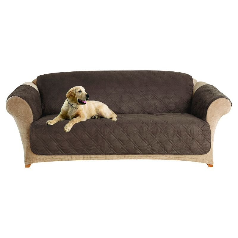 Microfiber Non-Skid Sofa Furniture Protector Chocolate - Sure Fit: Pet-Friendly, Machine Washable, Indoor Slipcover