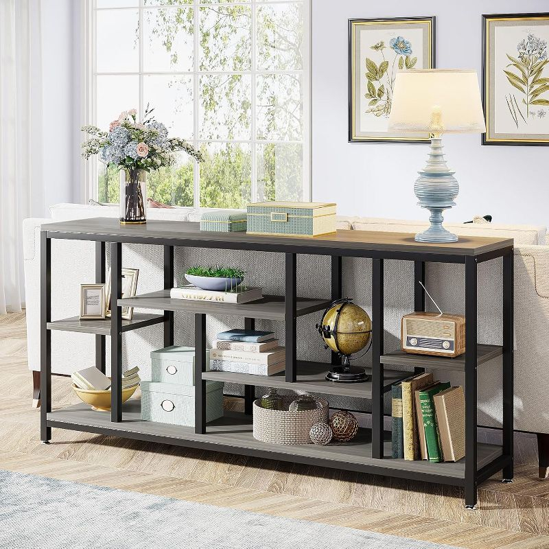 Hommoo 70.9" Console Table with Storage Shelves Gray