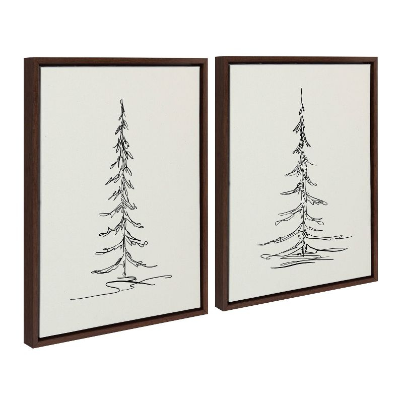 (Set of 2) 18" x 24" Sylvie Minimalist Evergreen Trees Sketch Framed Canvas Set Brown - Kate & Laurel All Things Decor: Modern Wall Decor