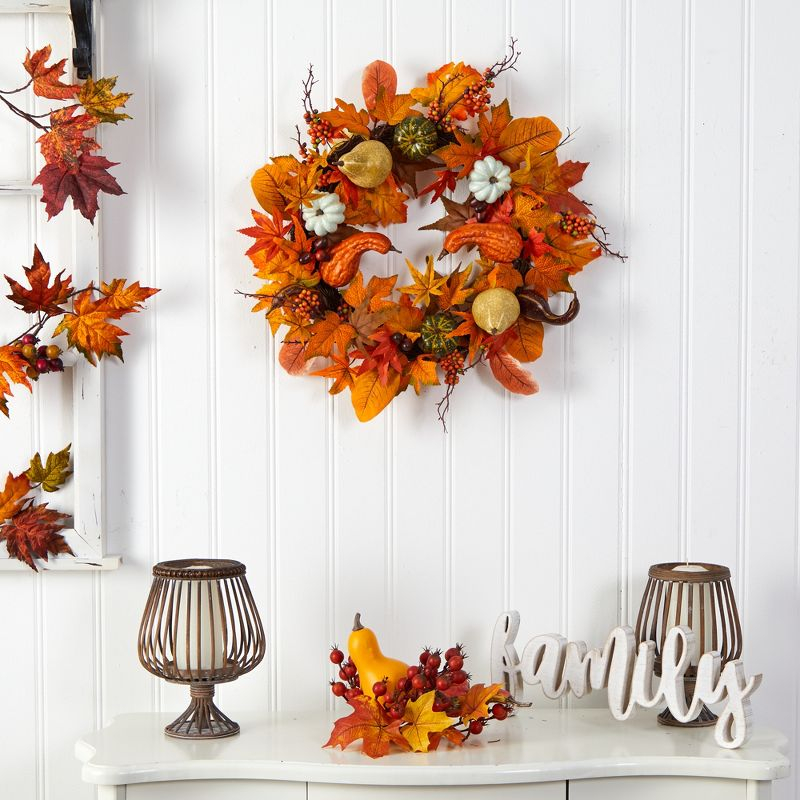 Nearly Natural 24-in Autumn Pumpkin, Gourd and Berries in Assorted Colors Artificial Fall Wreath