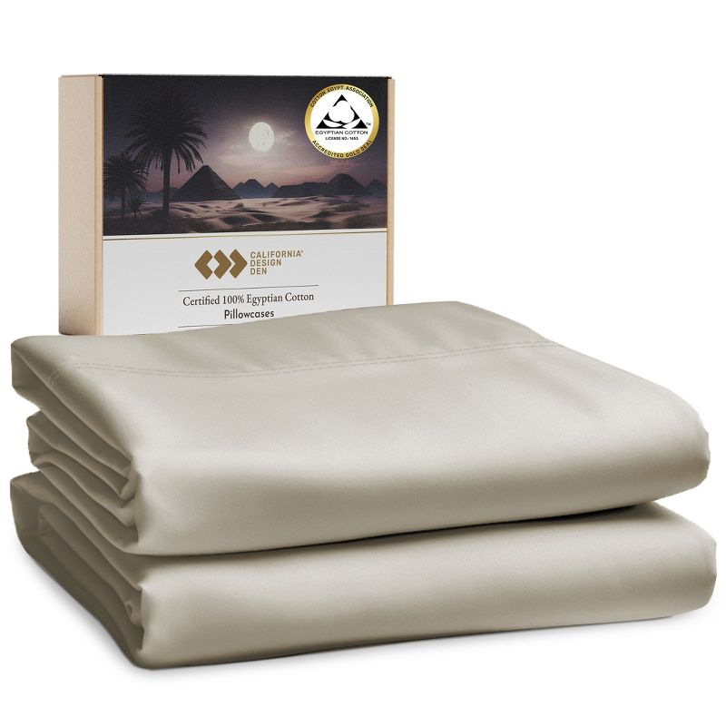 California Design Den 100% Cotton Pillow Cases Standard Size Set of 2, Sateen Weave, Cooling Pillow Cases for Standard / Queen Size Pillows, Beige