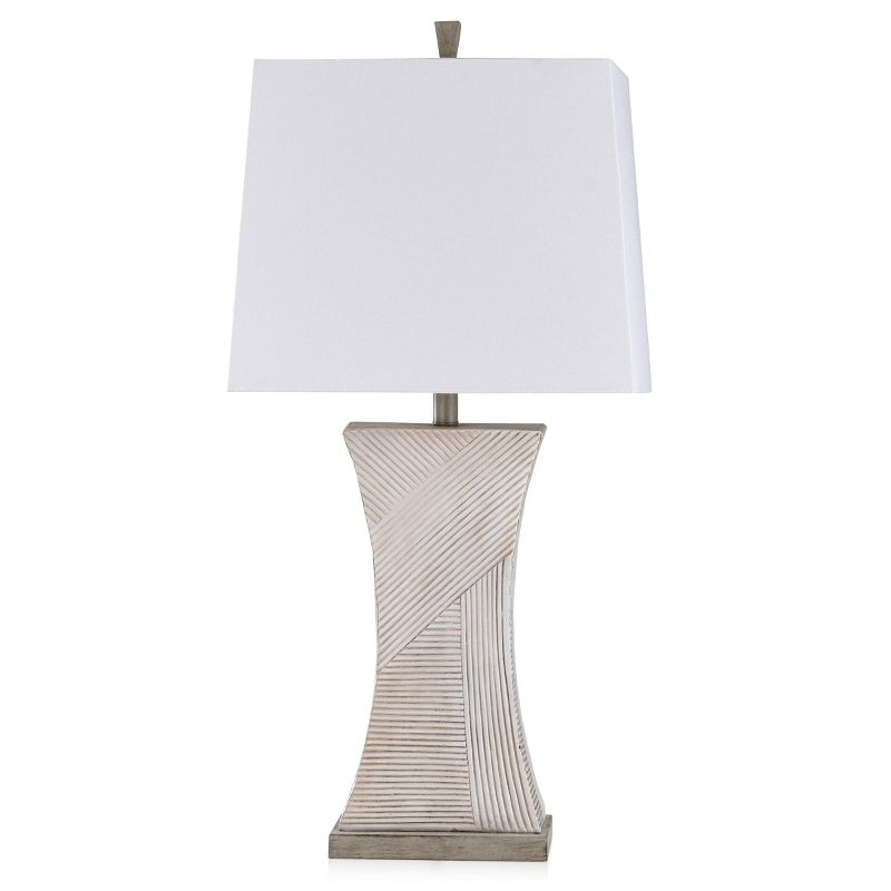 Asher Linear Embossed Resin Table Lamp Off-White - StyleCraft: Modern Drum Shade, Polyresin, UL Listed, 34" Tall