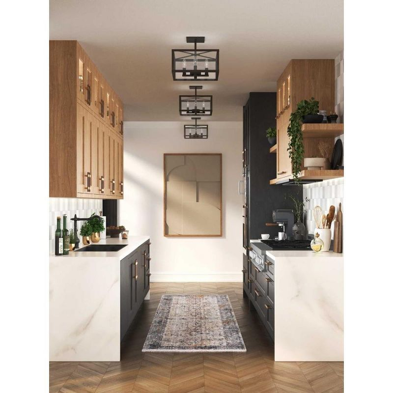 Progress Lighting Hillcrest 4-Light Semi-Flush Mount in Matte Black with Clear Beveled Glass Panels
