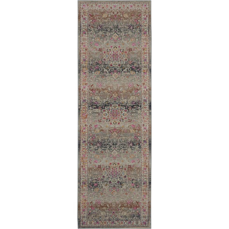 Nourison Vintage Kashan VKA01 Gray/Ivory/Pink Indoor Area Rug - 2'4 x 8'