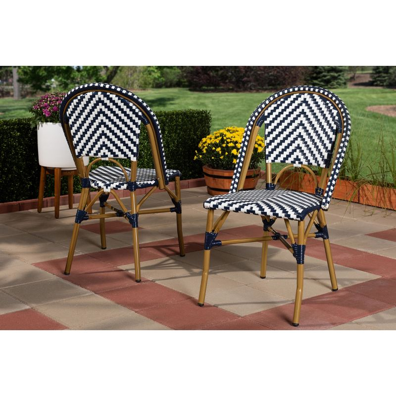 Set of 2 Celie Indoor and Outdoor Stackable Bistro Dining Chairs White/Blue - BaxtonStudio
