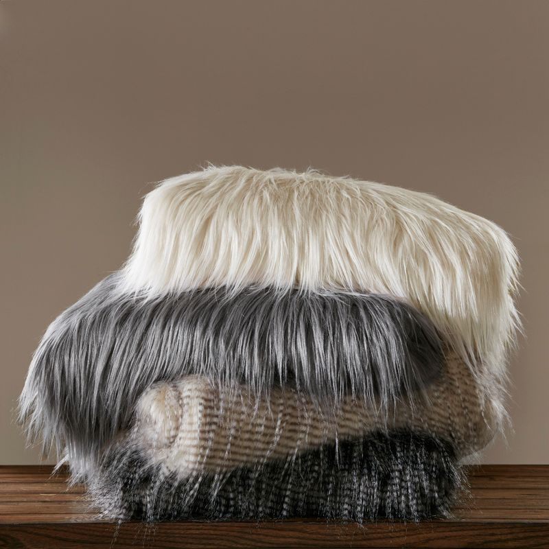 50"x60" Adelaide Faux Fur Throw Blanket Natural - Madison Park: Luxurious, Soft, Hypoallergenic