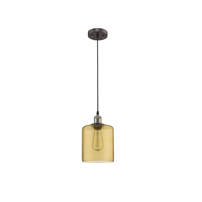 Chloe Lighting Owen Industrial-Style 1 Light Rubbed Bronze Amber Glass Ceiling Mini Pendant 7" Shade