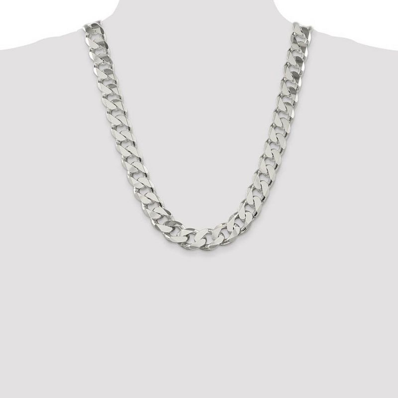 Black Bow Jewelry Mens 16.2mm Sterling Silver Solid Flat Curb Chain Necklace, 24 Inch