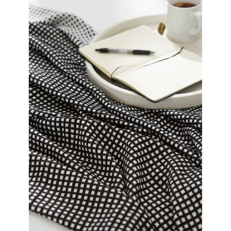 50"x60" Waffle Knit Throw Blanket Black/White - Design Imports: Midweight, Hypoallergenic, Machine Washable