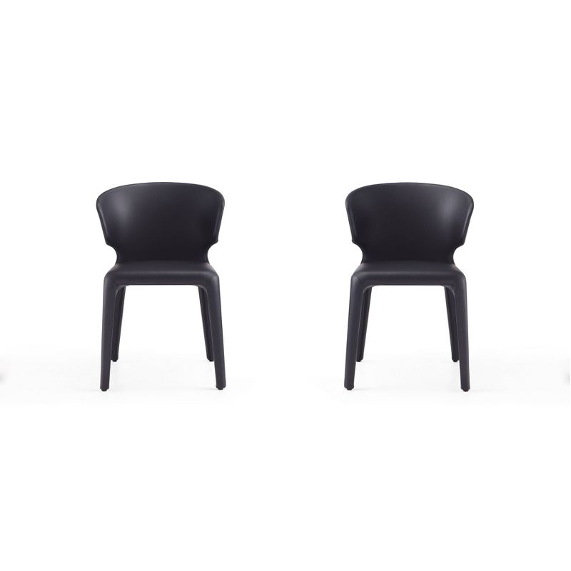 Set of 2 Conrad Faux Leather Dining Chairs Black - Manhattan Comfort: Mid-Century Modern, Metal Frame, Contoured Back