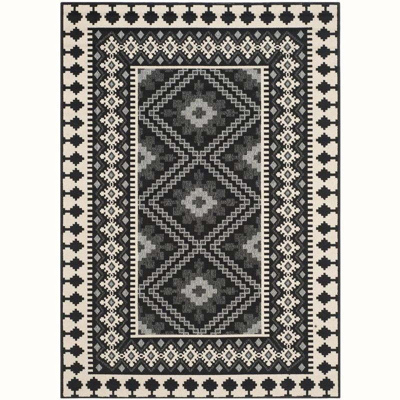 Veranda VER099 Power Loomed Indoor and Outdoor Area Rug - Black/Creme - 5'3"x7'7" - Safavieh.