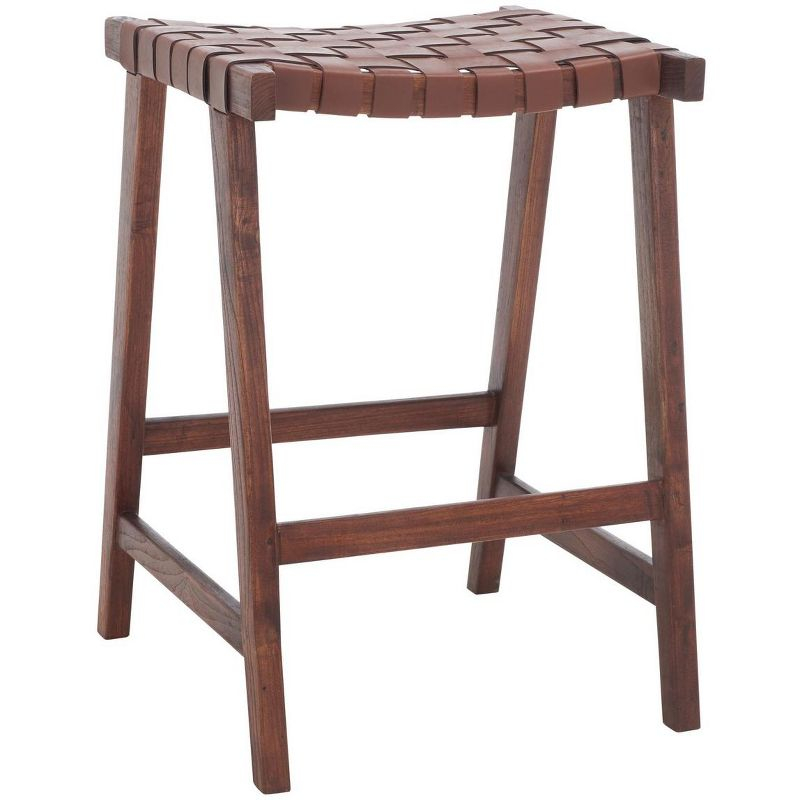 Abreu Rectangle Counter Stool - Cognac/Walnut - Safavieh