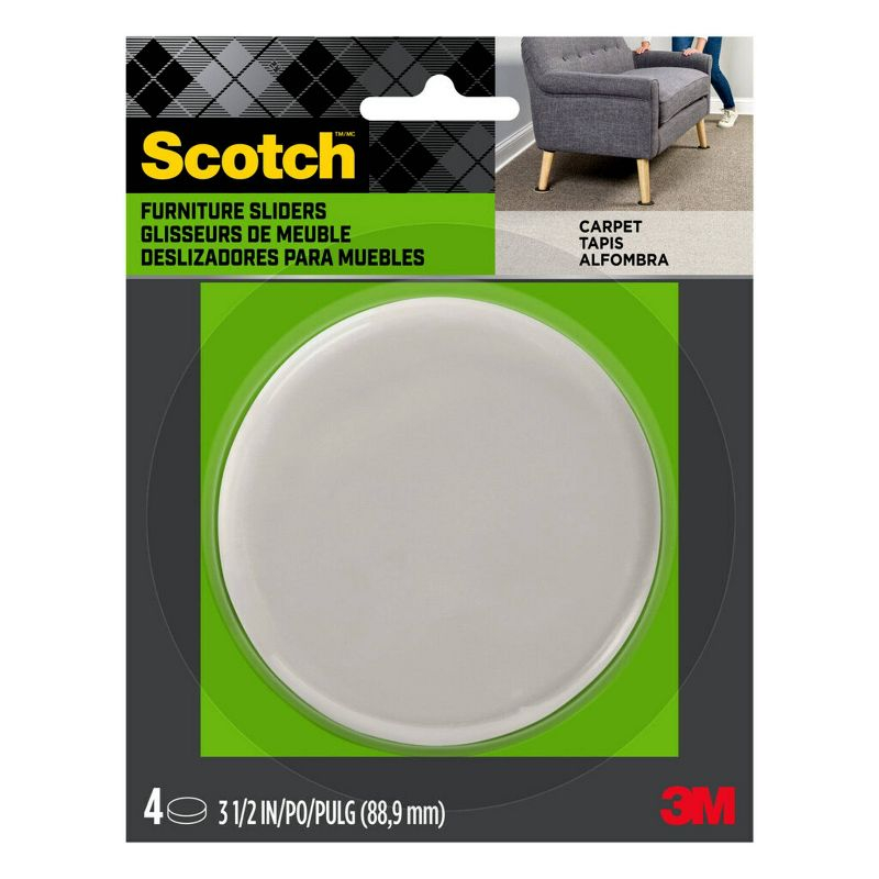 Scotch 4pk Reusable Hard Sliders Gray: Furniture Moving Pads for Carpet, Plastic, 3.5" x 3.5"