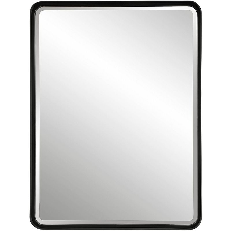 Uttermost Rectangular Vanity Decorative Wall Mirror Modern Beveled Satin Black Iron Frame 30" Wide Bathroom Bedroom Living Room