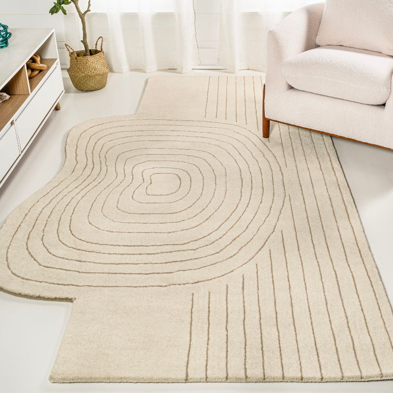 JONATHAN Y Retro Bohemian Abstract Striped Handwoven Wool Ivory/Beige 6 ft. x 9 ft. Area Rug