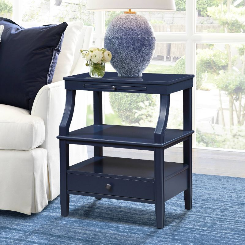 Comfort Pointe Newton Nightstand Midnight Blue: Classic Hardware, Storage Shelf, Pull Out Tray