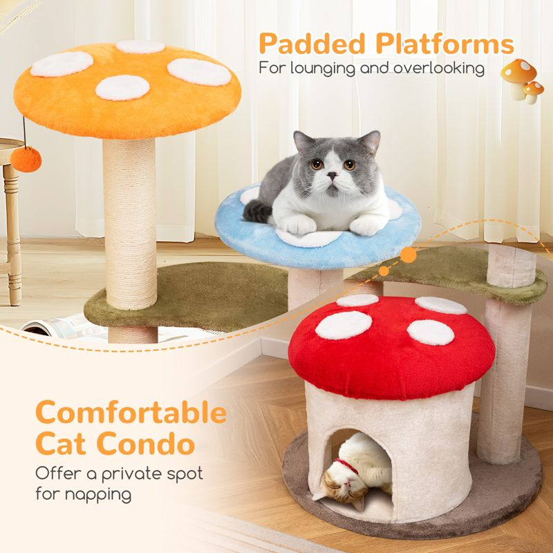 Tangkula Cute Mushroom Cat Tree 35" Tall Cat Tower w/ Sisal Scratching Posts Cat Condo