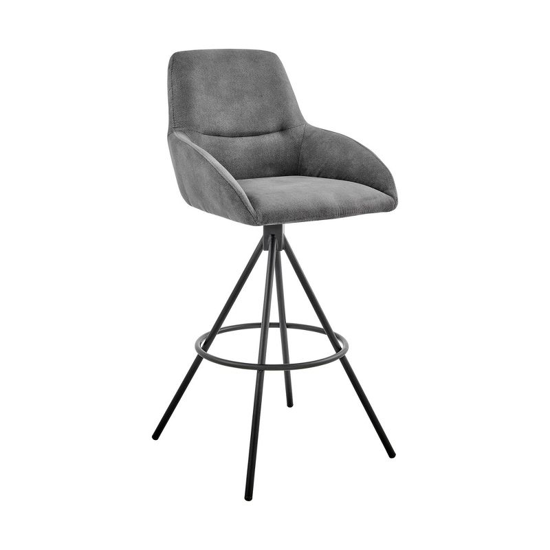 30" Odessa Barstool with Fabric Finish Black/Charcoal - Armen Living: Matte Metal Frame, Square Back