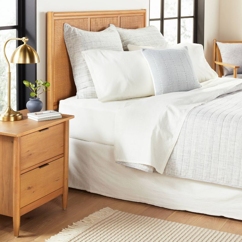 4pc Queen Linen Blend with Hem Stitch Sheet Set Sour Cream - Hearth & Hand™ with Magnolia