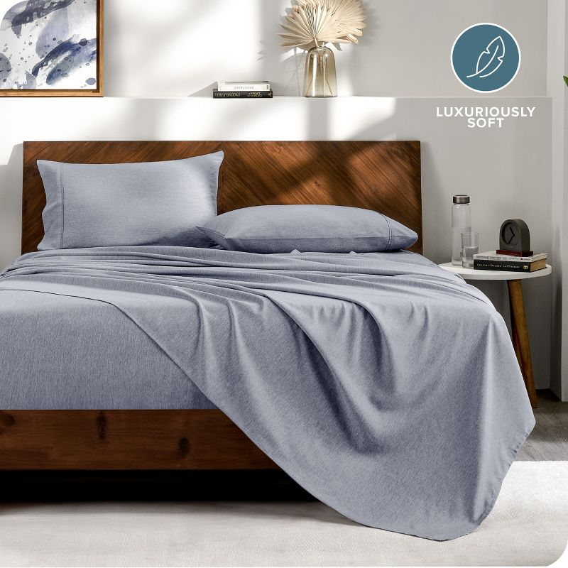 California King Double Brushed Bed in a Bag Heather Midnight Blue by Bare Home
