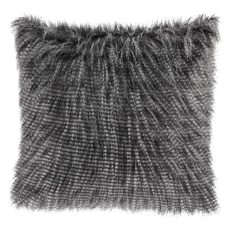 Madison Park 20"x20" Oversize Adelaide Faux Fur Square Throw Pillow Black: Luxury Texture, Mink Reverse, Zipper Closure